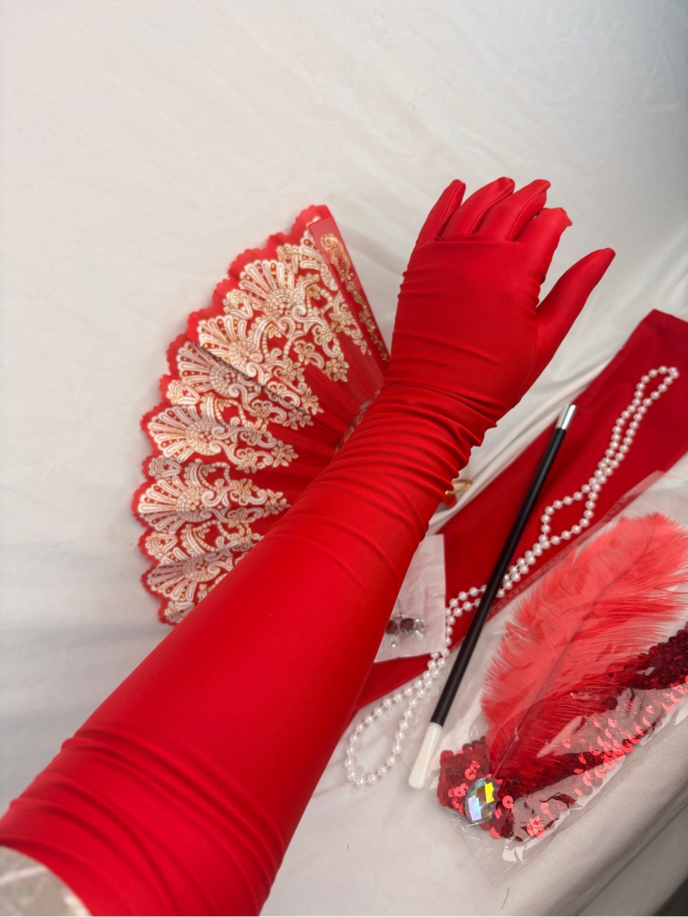 Red Long Satin Evening Gloves - Women Accessories